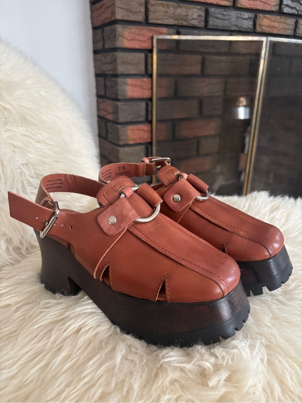 Free People Astoria Brown Leather Slingback Clog Mules - Picture 2 of 4